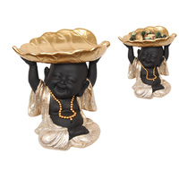 21CM BLK/GLD HAPPY BUDDHA W/LEAF