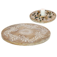 45CM ROUND LAZY SUSAN W/CARVED INLAY