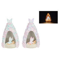 17CM FAIRY IN LIGHT UP FLORAL TREE CAVE QTY 2