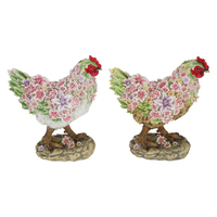 31CM STANDING HEN WITH FLOWER FINISH 2ASST