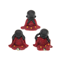 9CM CUTE WISE MONKS IN RED BEADED ROBE 3ASST