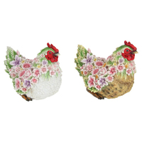 24CM SITTING HEN WITH FLOWER FINISH 2ASST