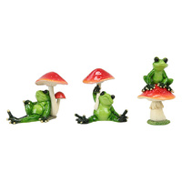 13CM GREEN MARBLE FROG W/MUSHROOM 3ASST