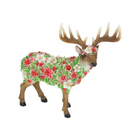 35CM STANDING DEER WITH FLORAL DESIGN