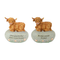 10CM HIGHLAND COW ON INSPIRATIONAL ROCK QTY 4