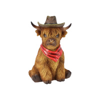 19CM HIGHLAND COW W/RED COWBOY HAT SOLD QTY 2