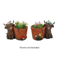 RESIN HIGHLAND COW PLANTER 16X10X11CM 2ASST QTY 4