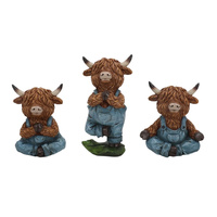 RESIN YOGA HIGHLAND COW 3ASST 6.5X5.5X8.5CM QTY 6