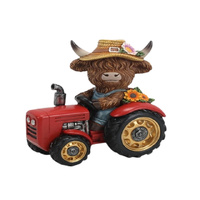 RESIN HIGHLAND COW W/TRACTOR 15X9.5X17CM QTY 2