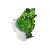 11CM FROG ON TOILET MARBLE GREEN FINISH