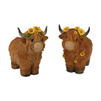 19CM HIGHLAND COW W/SUNFLOWERS 2ASST
