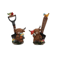 RESIN HIGHLAND COW WITH SHOVELS 12.5X9X20CM 2ASST SOLD QTY4