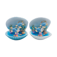 15CM TWIN TURTLE IN CORAL CLAM SHELL 2ASST