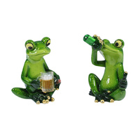 9CM MARBLE GREEN FROG DRINKING BEER 2ASST QTY 4