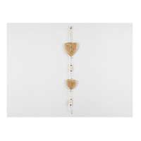 HAND CARVED 2 HEART WOOD HANGER W/BEADS