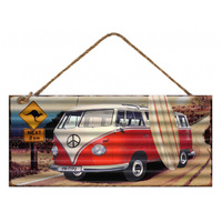 METAL RED KOMBI VAN WALL HANGING 30X13CM
