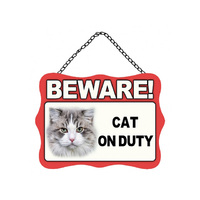 CAT ON DUTY MTL WALL PLQ 20X27CM