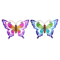 42CM WIDE MTL GLS BFLY WALL ART 2ASST