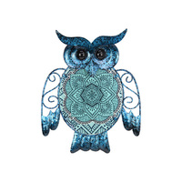 25CM BLUE GLASS OWL W/MANDALA PATTERN QTY 2