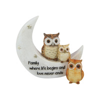 10.5CM OWL FAMILY ON MOON QTY 3