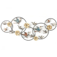 METAL BIRD AND FLOWERS WALL ART 100x41.9x3.8CM