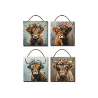 HIGHLAND COW PLAQUE 20X1.1X20CM 4ASST