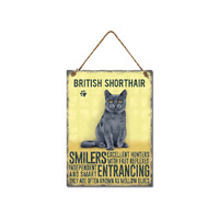 METAL BRITISH SHORTHAIR CAT WALL HANGING 20X27CM