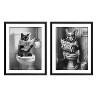 40X50CM FRAMED CANVAS CAT/DOG ON TOILET 2ASST SOLD QTY 4