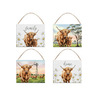 25X20CM MDF HIGHLAND COW HANGING PLAQUE QTY 4
