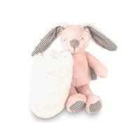 PINK PLUSH RABBIT W/BLANKET 25X25CM
