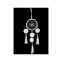 9CM WHITE DREAM CATCHER WITH POMPOM
