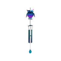 PINK AND BLUE MTL GLS OWL WINDCHIME QTY 2