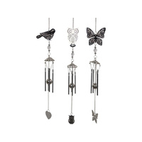 SILVER B/FLY/OWL/BIRD WINDCHIME 3ASST