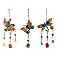 36CM GLASS/METAL BFLY/DFLY/HBIRD CHIME QTY 3