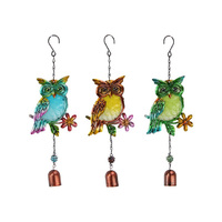 38CM GLS/MTL WISE OWL BELL WINDCHIME 3ASST