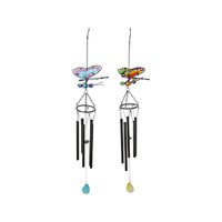 METAL GLASS BFLY CHIME W/BLACK TUBE QTY 2