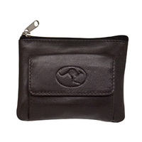 LEATHER COIN POUCH ZIP KEYRING 11X8CM