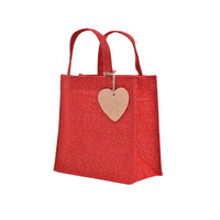 SPARKLE HEART RED JUTE BAG MEDIUM 20x20x10cm