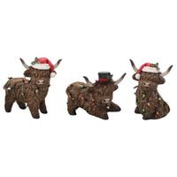 RESIN XMAS HIGHLAND COW W/STRING 13.5X6X13CM 3ASST SOLD QTY6