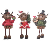 XMAS HIGHLAND COW WITH DANGLY LEG 3ASST SOLD QTY12
