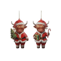 METAL XMAS HIGHLAND COW 9X1.5X15CM 2ASST