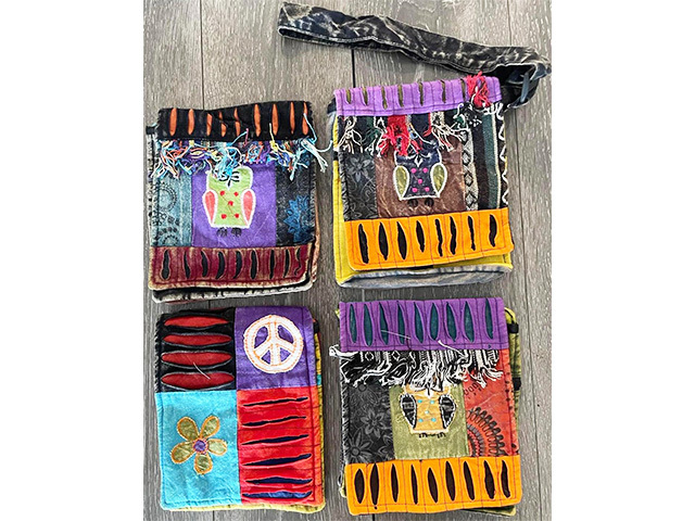 STONEWASHED COTTON HIPPIE BAGS 21x25CM SOLD QTY 10