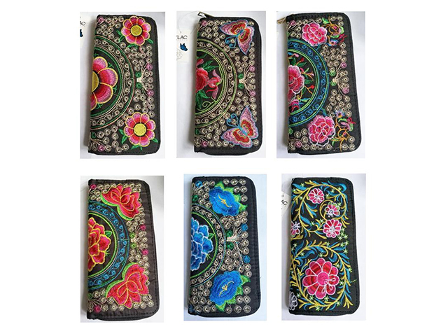 BAGS EMBROIDERY WALLET ASST SOLD QTY6