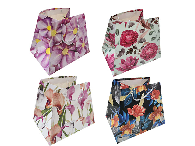 GIFT BAG GLITTER FLORAL HORIZONTAL 26CM SOLD QTY 12