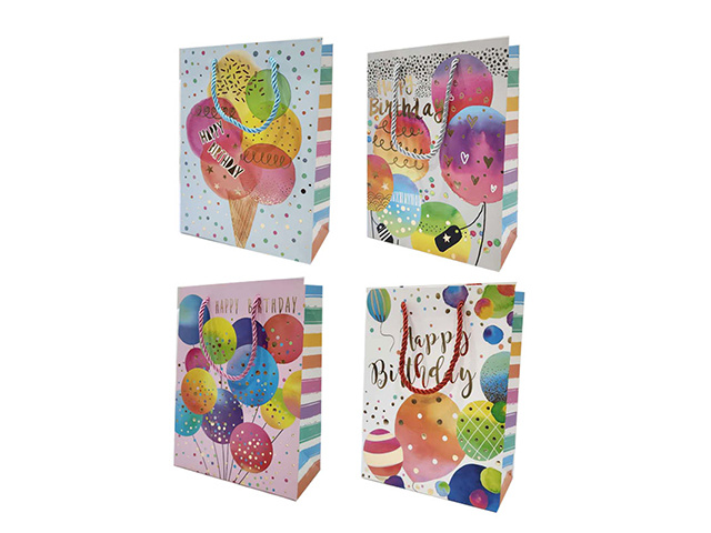 GIFT BAG GLITTER BIRTHDAY BALLOONS 26X32CM QTY 12
