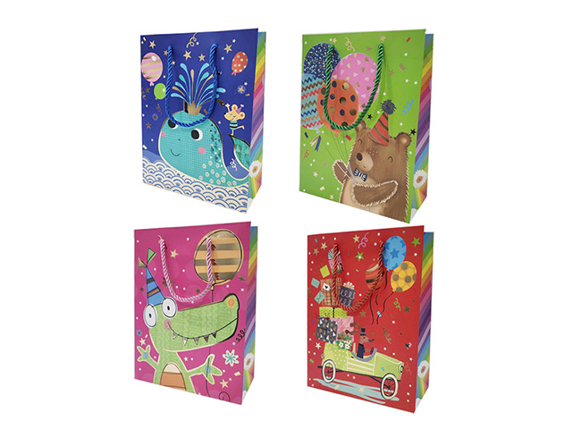 GIFT BAG GLITTER ANIMALS 26X32CM QTY 12