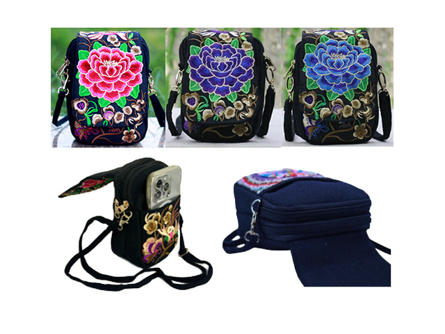 SHOULDER BAGS WITH FLOWERS 20X15CM 3ASST QTY 6