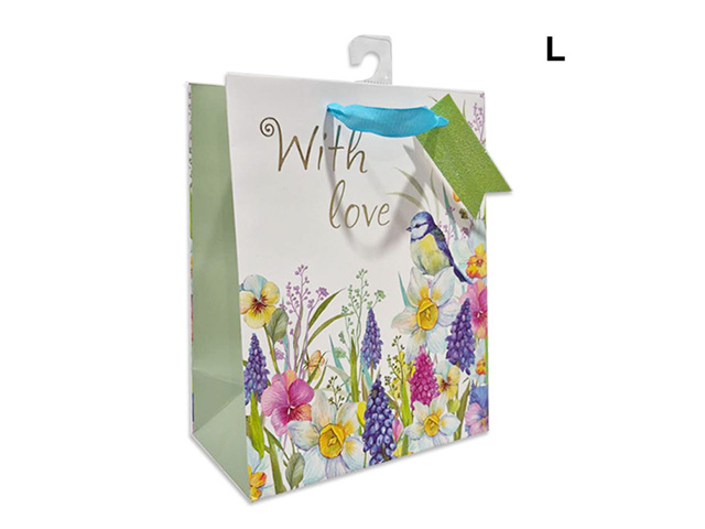 GIFT BAG BLUE WREN L 26X32X10CM QTY 12