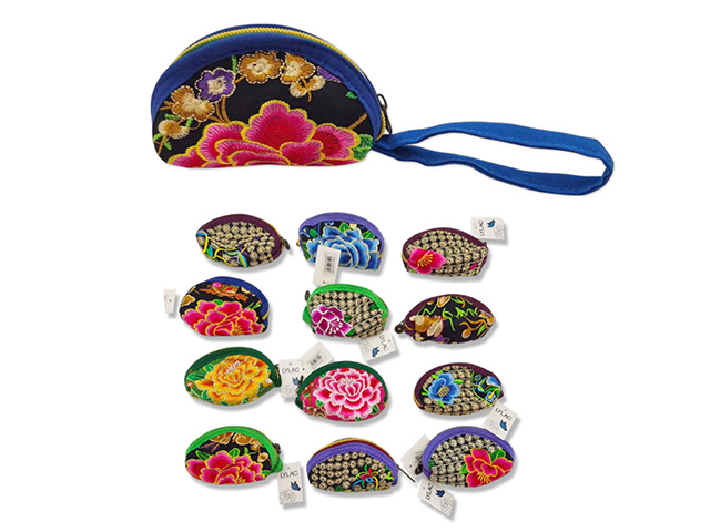 EMBROIDERED COIN PURSE 10X6CM ASST SOLD QTY12