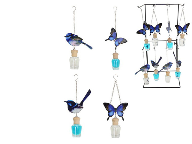 BLUE BFLY WREN HANGING CAR DIFFUSER UN36